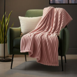 Chunky Ribbed Mink Throw Ultra Soft Warm Elegant Blanket For Sofa Or Bed Pink - thumbnail 1