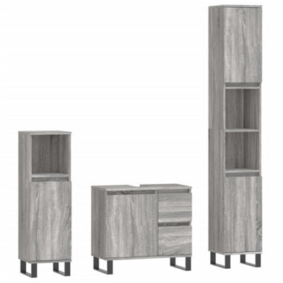 Berkfield Modern 3 Piece Bathroom Furniture Set Grey Sonoma Engineered Wood