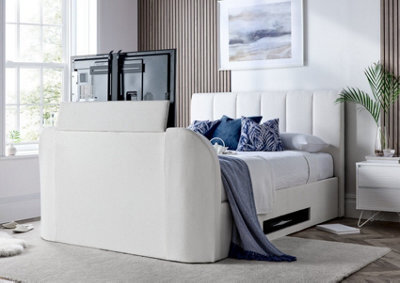 Off White Upholstered Tv Ottoman Bed Frame - King Size - image 1