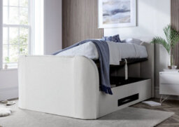 Off White Upholstered Tv Ottoman Bed Frame - King Size - thumbnail 4