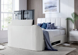 Off White Upholstered Tv Ottoman Bed Frame - King Size - thumbnail 3