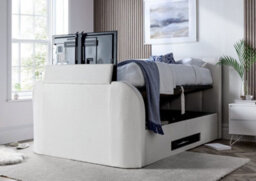 Off White Upholstered Tv Ottoman Bed Frame - King Size - thumbnail 2
