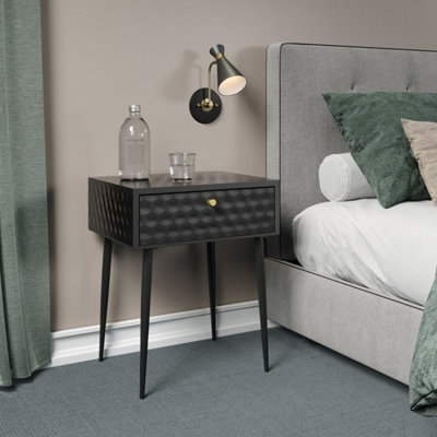 Core Products Options Saturn Metal 1 Drawer Bedside Cabinet - Black With Gold Handle And Tapered Legs 56.2 X 46 X 35.8Cm - image 1