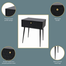 Core Products Options Saturn Metal 1 Drawer Bedside Cabinet - Black With Gold Handle And Tapered Legs 56.2 X 46 X 35.8Cm - thumbnail 8