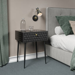 Core Products Options Saturn Metal 1 Drawer Bedside Cabinet - Black With Gold Handle And Tapered Legs 56.2 X 46 X 35.8Cm