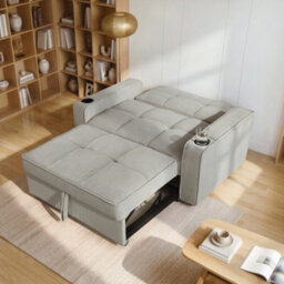 Btm 2 Seater Sofa Bed With 7-Colour Led Lights, Corduroy Upholstery, Foam Cushions, Cup Holders, Storage And Pull-Out Sleeper - thumbnail 8