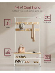 Songmics Vasagle Coat Rack Stand, Large Hall Tree With Bench And Shoe Storage, 9 Hooks, Shoe Rack, Hanging Rail - thumbnail 3