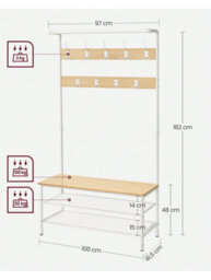 Songmics Vasagle Coat Rack Stand, Large Hall Tree With Bench And Shoe Storage, 9 Hooks, Shoe Rack, Hanging Rail - thumbnail 6