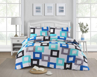 Homes & Linen Duvet Cover Set Geometric Squares Reversible Douglas Luxury Printed Multicoloured Bedding Set
