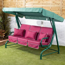 Alfresia Roma 3-Seater Swing Seat Green Frame With Luxury Wine Red Cushion