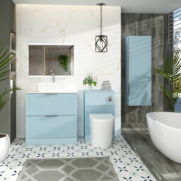 Royal Bathrooms Evora 800mm Powder Blue Fluted Floor Standing Vanity Unit 2 Drawer With Carrara White Undrilled Worktop - thumbnail 2