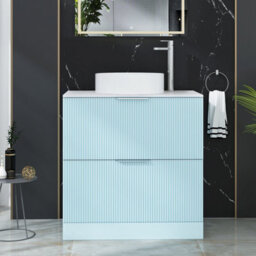 Royal Bathrooms Evora 800mm Powder Blue Fluted Floor Standing Vanity Unit 2 Drawer With Carrara White Undrilled Worktop - thumbnail 6