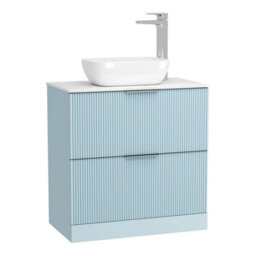 Royal Bathrooms Evora 800mm Powder Blue Fluted Floor Standing Vanity Unit 2 Drawer With Carrara White Undrilled Worktop - thumbnail 4