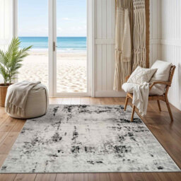 Livabliss Pisa-Abstract Black Grey Off-White Modern Marble Living Dining Bedroom Rug 140 X 200 Cm Easy Care, Non Shedding - thumbnail 2