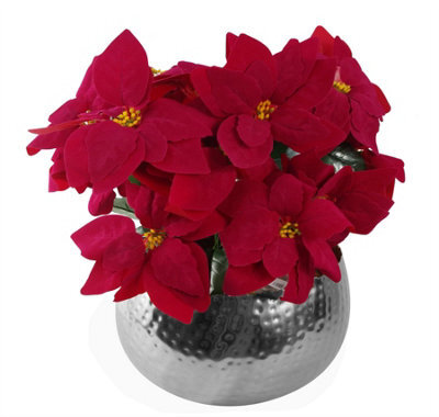 Leaf Artificial Christmas Xmas Poinsettias Silver Large Metal Planter - image 1