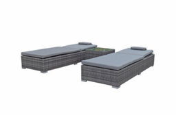 Signature Weave Jessica Wicker 2 X Sun Lounger Chair & Side Drinks Table Grey - thumbnail 5