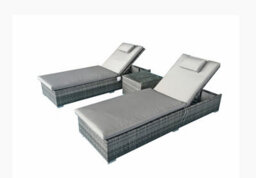 Signature Weave Jessica Wicker 2 X Sun Lounger Chair & Side Drinks Table Grey