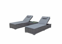 Signature Weave Jessica Wicker 2 X Sun Lounger Chair & Side Drinks Table Grey - thumbnail 4