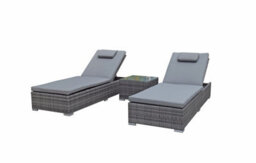 Signature Weave Jessica Wicker 2 X Sun Lounger Chair & Side Drinks Table Grey - thumbnail 2