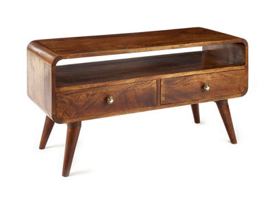 Elm Home And Garden Dark Brown Small Wooden Tv Video Unit 2 Darwer H46.5 X W90 X D35Cm - image 1