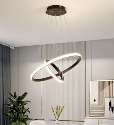 Modern Chandeliers For Living Room Black Led Pendant Light Fixtures 2 Rings 40+20Cm - image 1