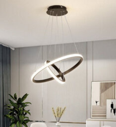 Modern Chandeliers For Living Room Black Led Pendant Light Fixtures 2 Rings 40+20Cm - thumbnail 1