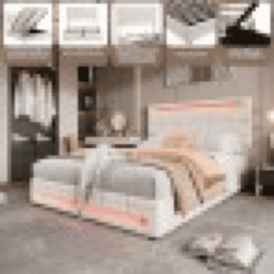 Matteo Beige Velvet 4Ft6 Double Ottoman Bed Frame With Hydraulic Storage & 7-Colour App-Controlled Led Lights - image 1