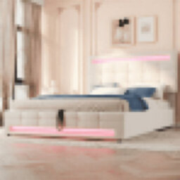 Matteo Beige Velvet 4Ft6 Double Ottoman Bed Frame With Hydraulic Storage & 7-Colour App-Controlled Led Lights - thumbnail 2