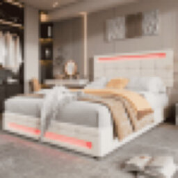 Matteo Beige Velvet 4Ft6 Double Ottoman Bed Frame With Hydraulic Storage & 7-Colour App-Controlled Led Lights - thumbnail 5