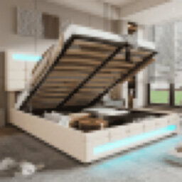 Matteo Beige Velvet 4Ft6 Double Ottoman Bed Frame With Hydraulic Storage & 7-Colour App-Controlled Led Lights - thumbnail 4