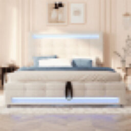 Matteo Beige Velvet 4Ft6 Double Ottoman Bed Frame With Hydraulic Storage & 7-Colour App-Controlled Led Lights - thumbnail 8