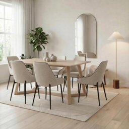 Furniturebox Uk Lulworth Whitewashed Wood Dining Table 6 Cream Beaumont Chairs - thumbnail 1