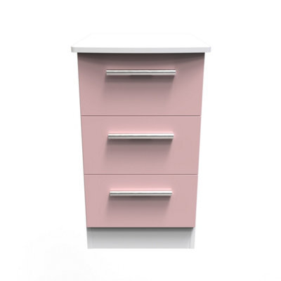 Harrow 3 Drawer Bedside Cabinet In Kobe Pink & White (Ready Assembled) - image 1