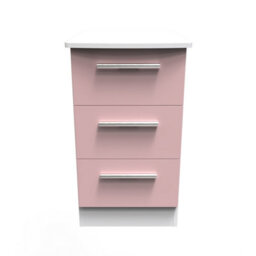 Harrow 3 Drawer Bedside Cabinet In Kobe Pink & White (Ready Assembled) - thumbnail 1