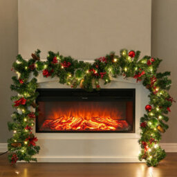 Living And Home 2.7M Artificial Red Berry Ball Christmas Garland Home Xmas Decor With Led Light String