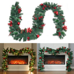 Living And Home 2.7M Artificial Red Berry Ball Christmas Garland Home Xmas Decor With Led Light String - thumbnail 3