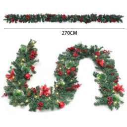 Living And Home 2.7M Artificial Red Berry Ball Christmas Garland Home Xmas Decor With Led Light String - thumbnail 6