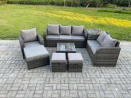 Fimous Rattan Garden Furniture Set With Table Sofa Square Coffee Table Reclining Chair Love Seat Sofa Side 3 Seater Sofa - thumbnail 2