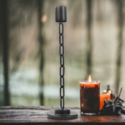 Urbn-Living Urbnliving Large Black Metal Chain Link Design Candle Holder With Wooden Stand Home Décor - image 1