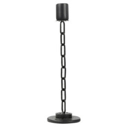 Urbn-Living Urbnliving Large Black Metal Chain Link Design Candle Holder With Wooden Stand Home Décor - thumbnail 2