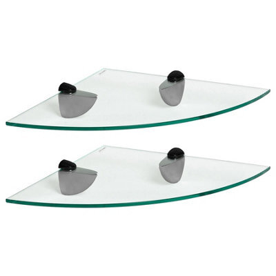 Harbour Housewares 2X Floating Glass Corner Shelves - 30Cm - Black Brackets - Bathroom Shower Storage Vanity Display Unit Shelf - image 1