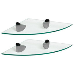 Harbour Housewares 2X Floating Glass Corner Shelves - 30Cm - Black Brackets - Bathroom Shower Storage Vanity Display Unit Shelf - thumbnail 1