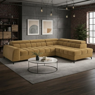 Aurelio Corner Sofa Bed With Adjustable Headrests And Storage Modern L Shape Sofa 268X204Cm Yellow Right - image 1