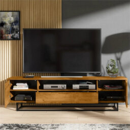 200Cm Tv Unit Oak  Metal Frame, Modern Media Cabinet Storage - thumbnail 5