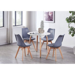 Life Interiors 5Pcs Dining Set - A White Round Dining Table & Set Of 4 Grey Lorenzo Tulip Chairs With Padded Seat - thumbnail 2