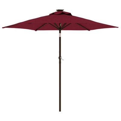 Berkfield Durable Garden Parasol With Leds And Steel Pole Bordeaux Red 225X225X212Cm