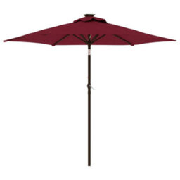 Berkfield Durable Garden Parasol With Leds And Steel Pole Bordeaux Red 225X225X212Cm