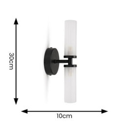 Valuelights Canya Matte Black Ip44 2 Way Frosted Reeded Glass Wall Light With Led Bulbs - thumbnail 6