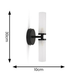 Valuelights Canya Matte Black Ip44 2 Way Frosted Reeded Glass Wall Light With Led Bulbs - thumbnail 5