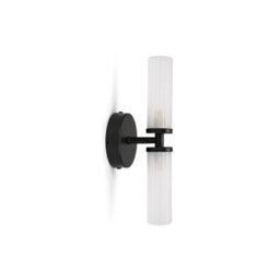 Valuelights Canya Matte Black Ip44 2 Way Frosted Reeded Glass Wall Light With Led Bulbs